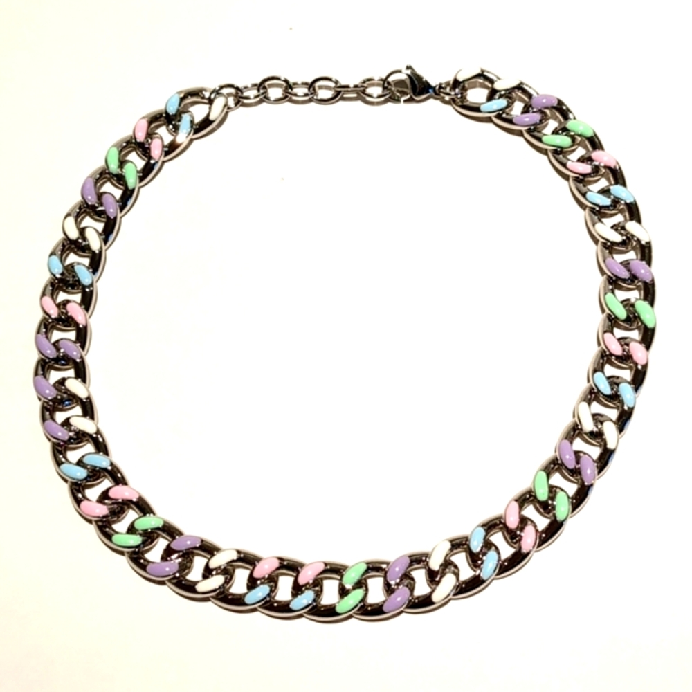 🔴3/$10 OMG Bling Chunky Link with pastel Enamel Necklace NWT